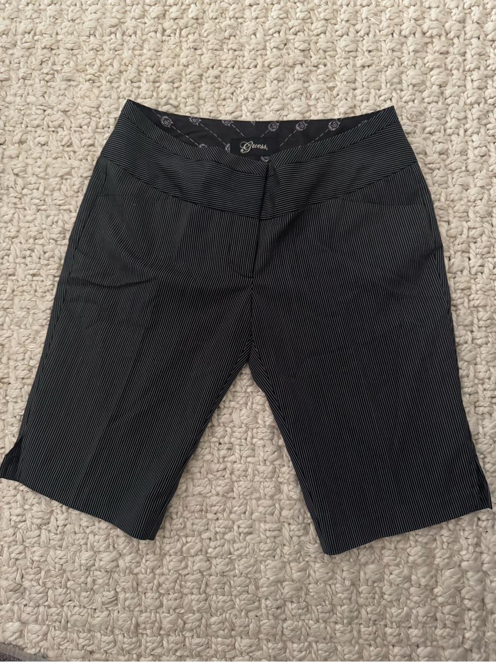 Guess Black Pinstripe Bermuda Shorts